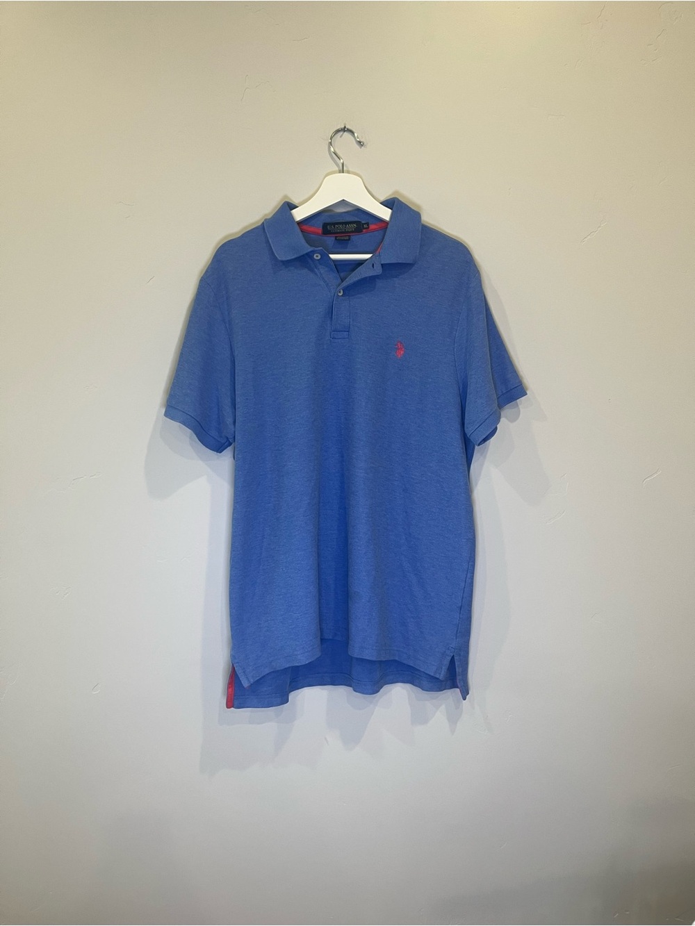 U.S. Polo Assn. Heather Blue Short-Sleeve Polo with Pink Logo